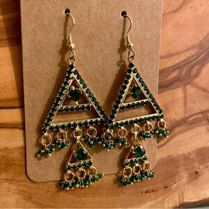 Elegant Green and Gold Triangle Earrings